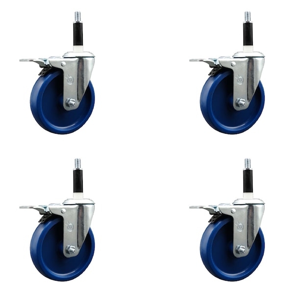 Service Caster 5'' SS Solid Poly Swivel 7/8'' Expanding Stem Caster Set Total Lock Brake, 4PK SCC-SSEXTTL20S514-SPUS-78-4 - main